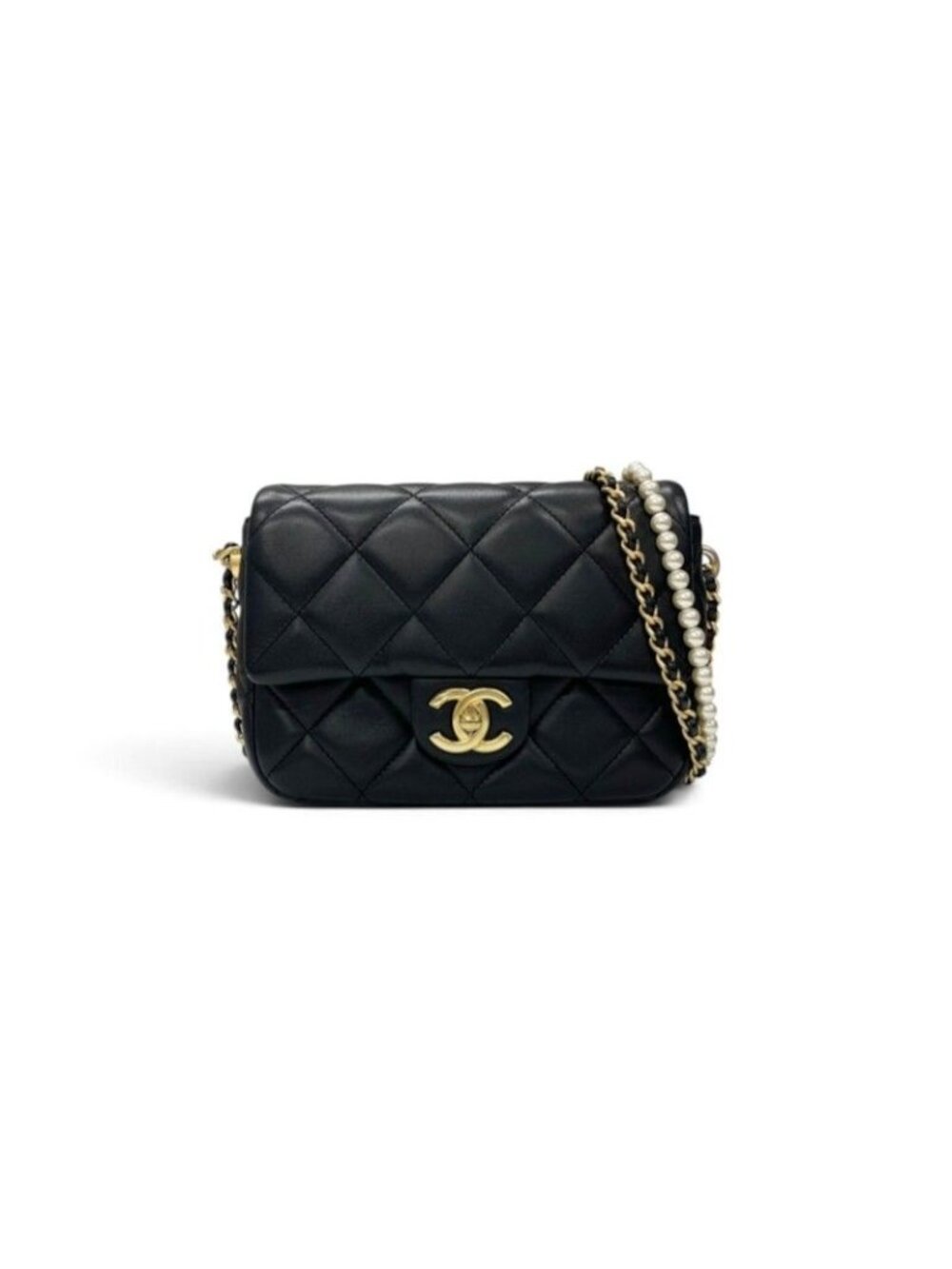 Chanel Shoulder Bag Black Gold Mini Quilted CC Logo Turnlock Single Flap Chain